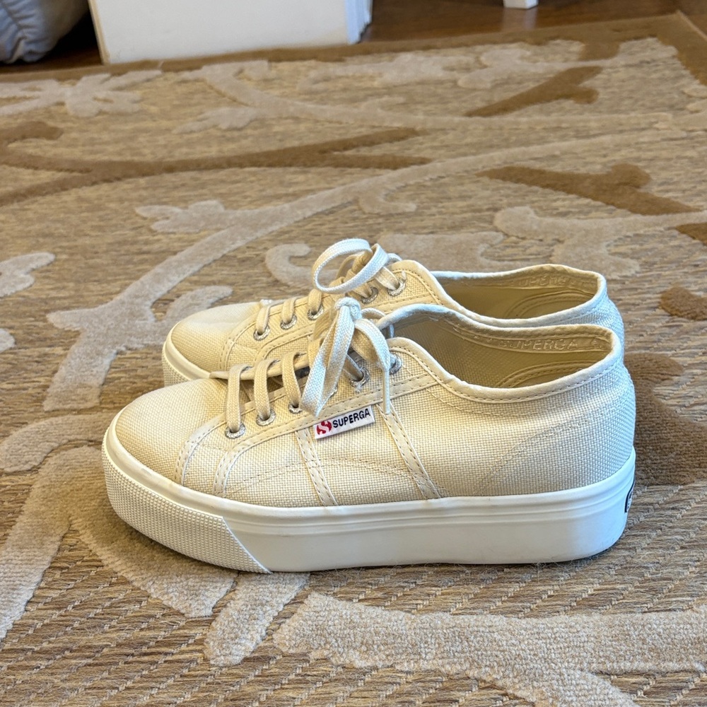 Superga Beige Canvas Platform Sneakers